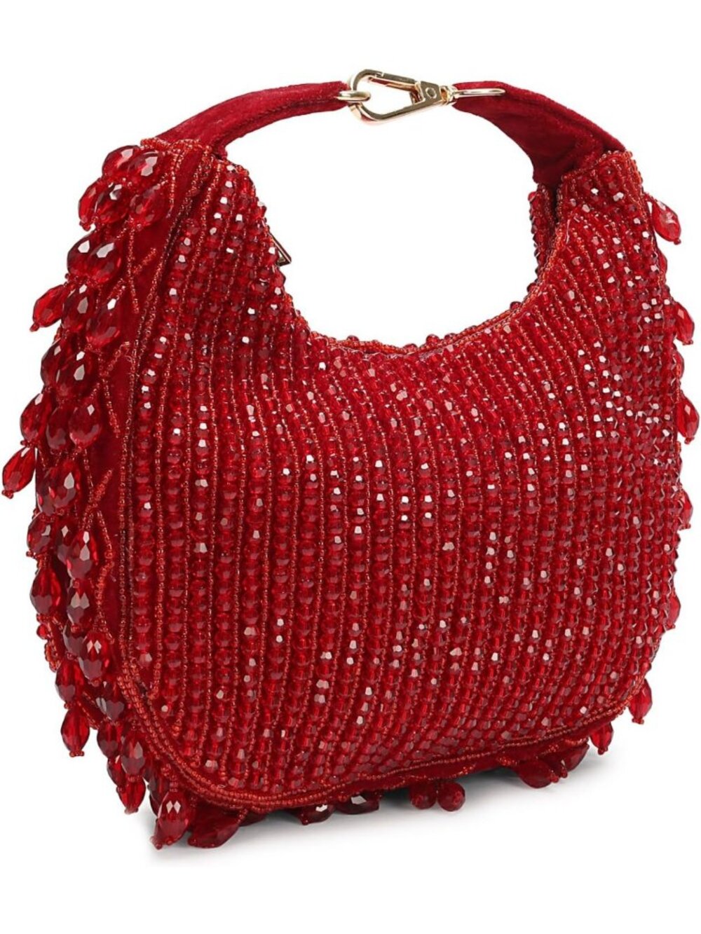 Chic Red Crystal Beaded Box Clutch Bag | Hobo Style Evening Handbag 8x6.5
